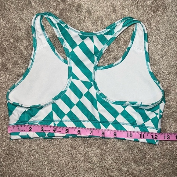 Nike Dri Fit Women’s Green and White Geometric Print Racerback Sports Bra Small - Picture 3 of 7